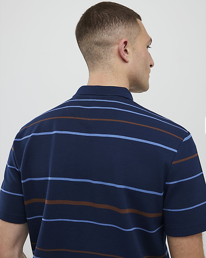Navy Slim Fit Stripe Polo Shirt