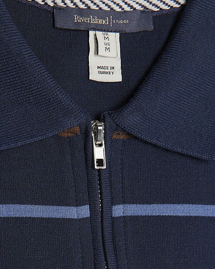 Navy Slim Fit Stripe Polo Shirt