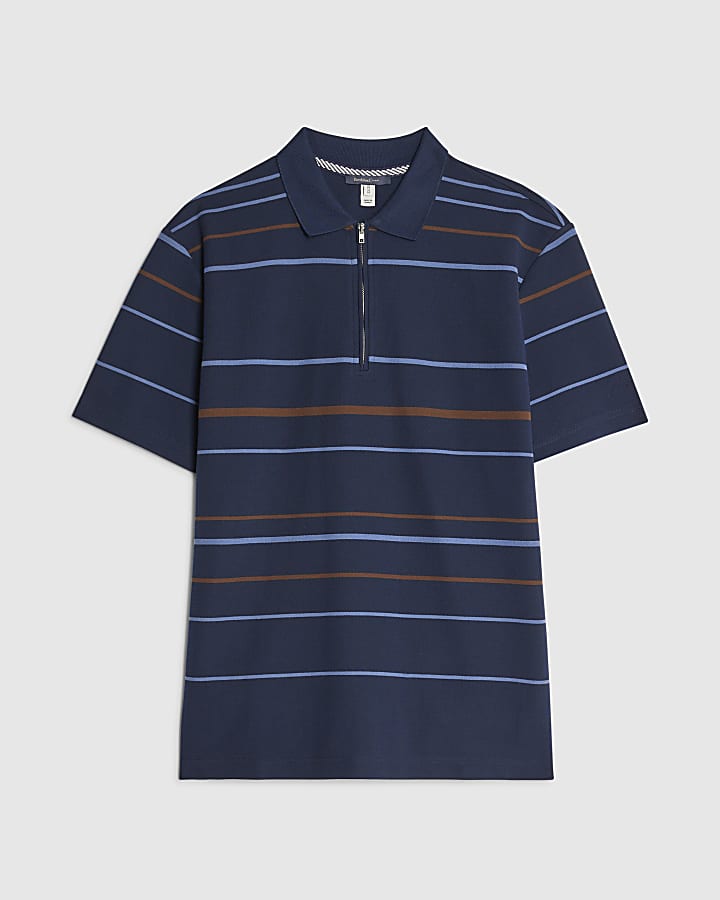 Navy Slim Fit Stripe Polo Shirt