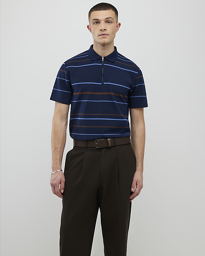 Navy Slim Fit Stripe Polo Shirt