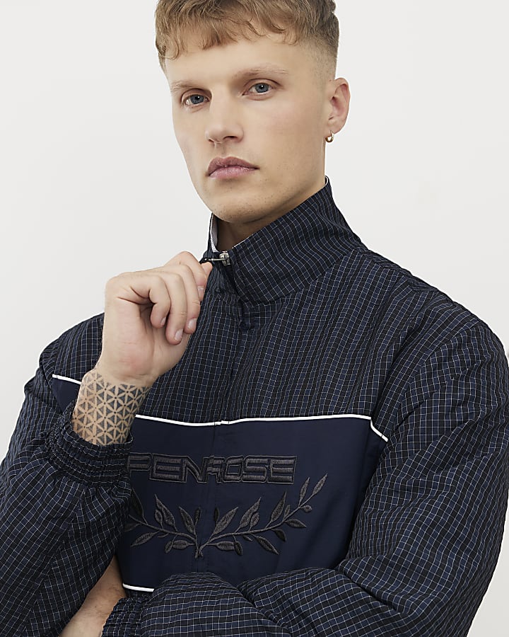 Navy Microcheck Penrose Tracksuit Jacket