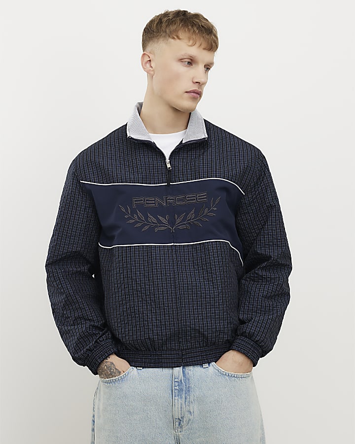 Navy Microcheck Penrose Tracksuit Jacket