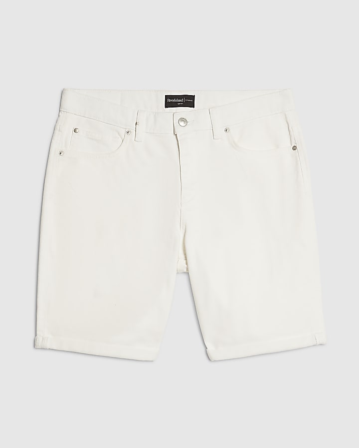 White Slim Fit Shorts