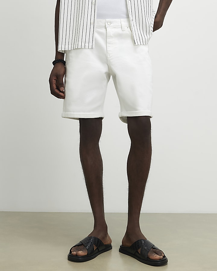 White Slim Fit Shorts