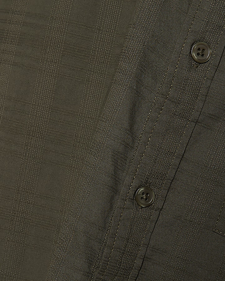 Khaki Regular Fit Textured Cross Hatch Shirt