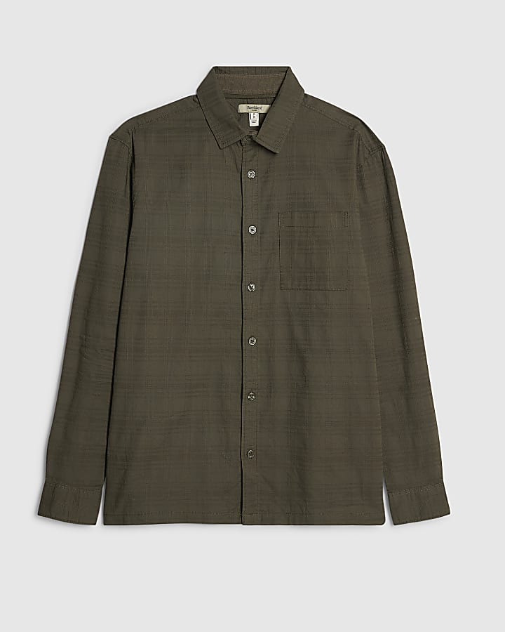 Khaki Regular Fit Textured Cross Hatch Shirt