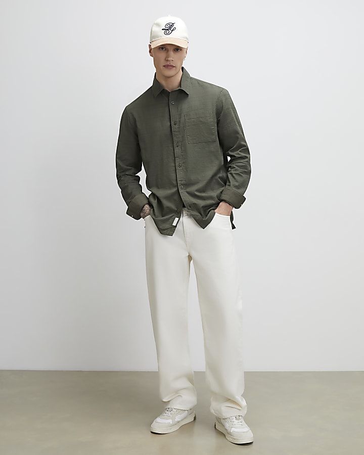 Khaki Regular Fit Textured Cross Hatch Shirt