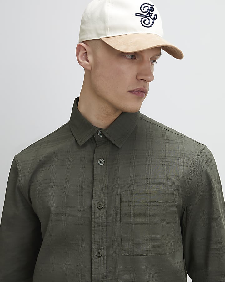 Khaki Regular Fit Textured Cross Hatch Shirt