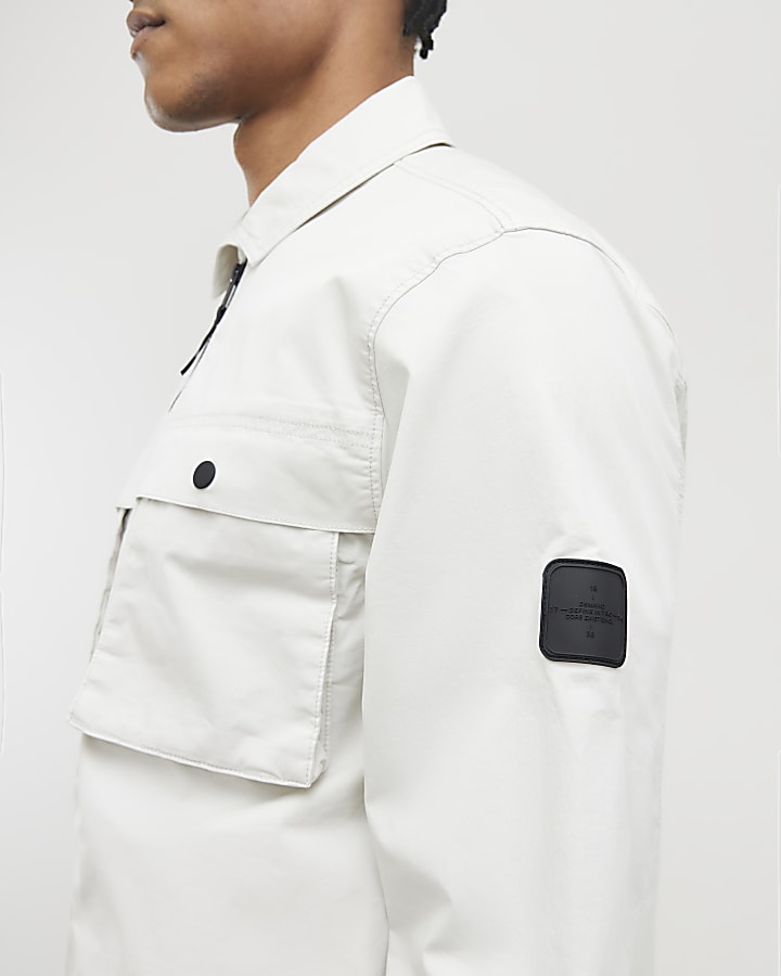 Grey Regular Fit Zipped Overshirt