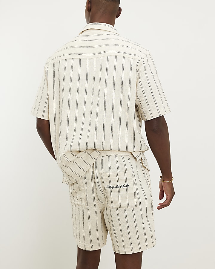 Cream Regular Fit Stripe Pull On Shorts
