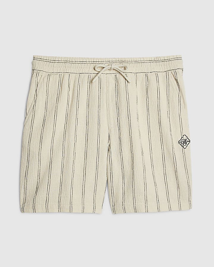 Cream Regular Fit Stripe Shorts