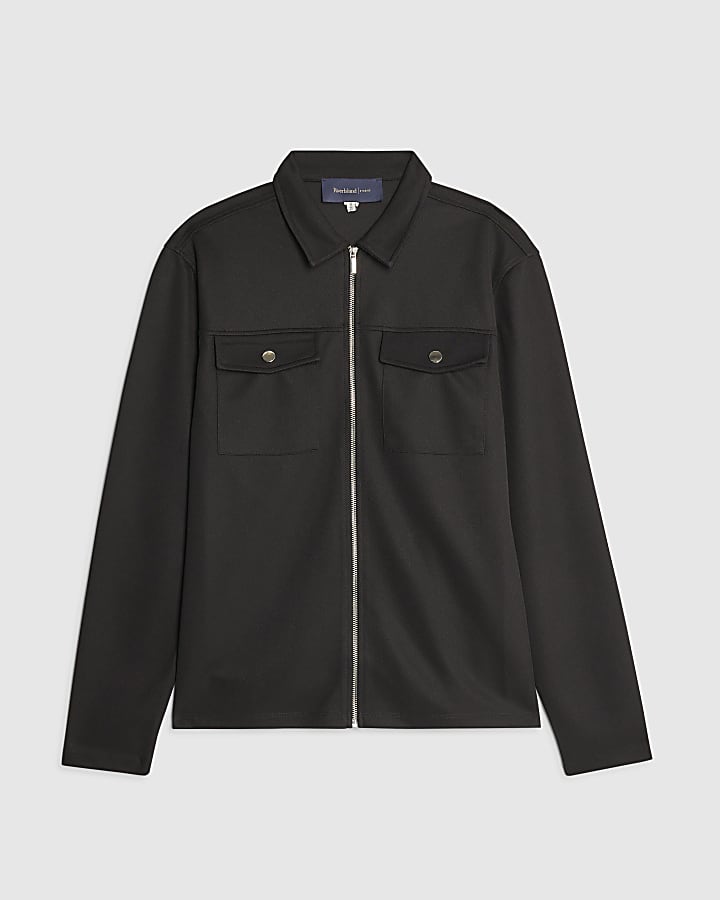 Black Slim Fit Zip Through Jacket