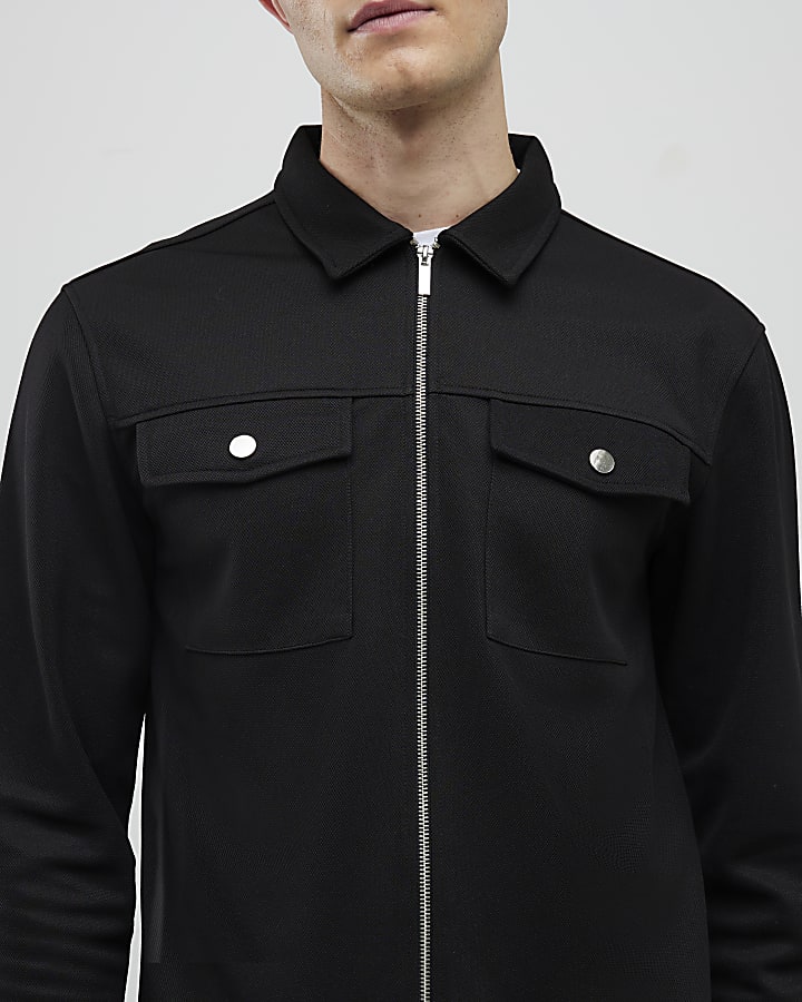 Black Slim Fit Zip Through Jacket
