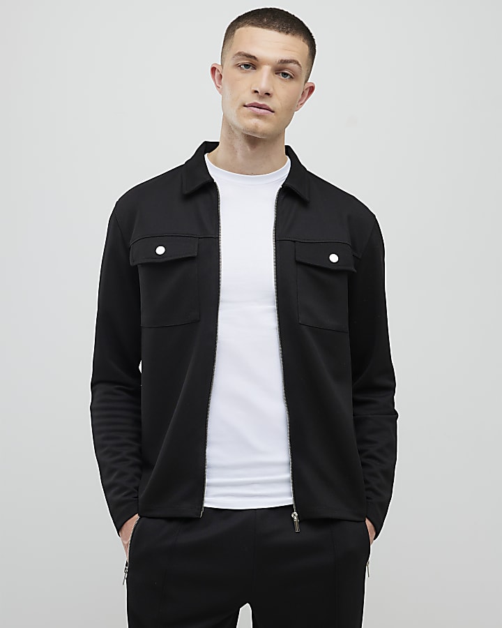Black Slim Fit Zip Through Jacket
