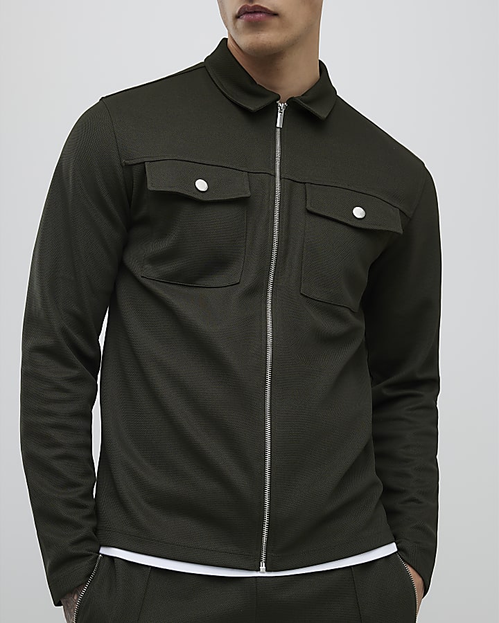 Khaki Slim Fit Double Pocket Jacket