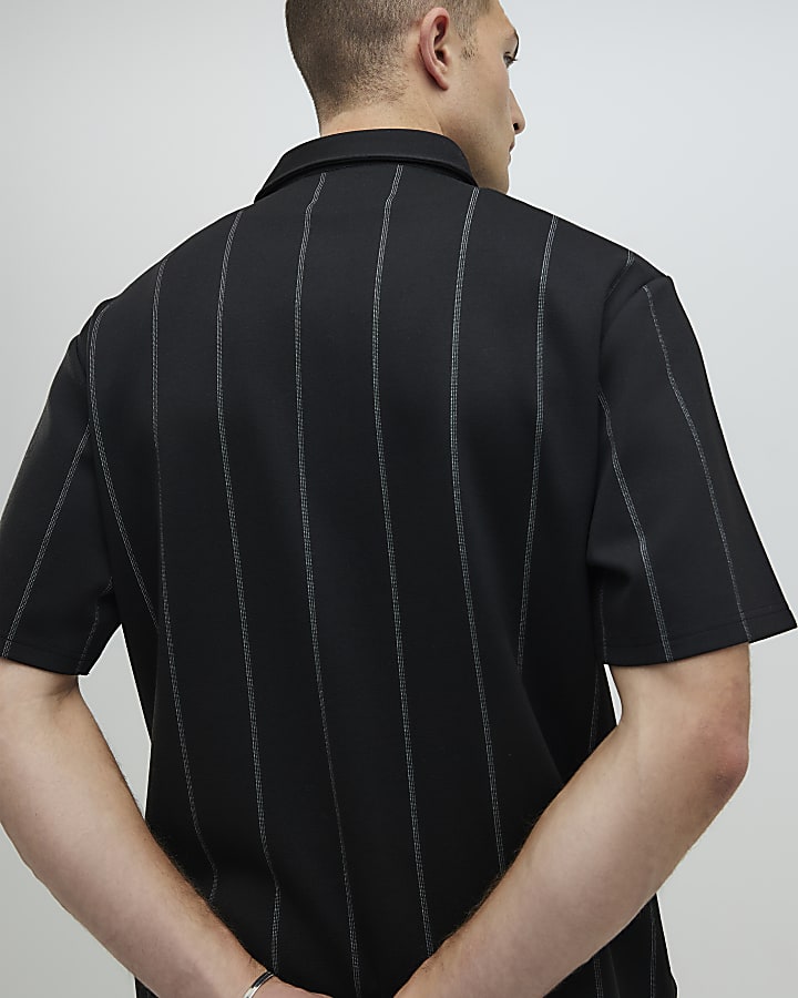 Black Regular Fit Pinstripe Shirt