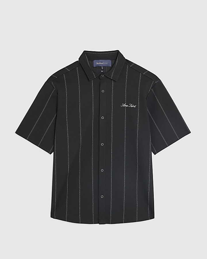 Black Regular Fit Pinstripe Shirt
