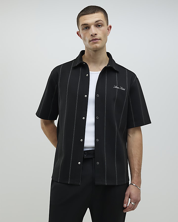 Black Regular Fit Pinstripe Shirt