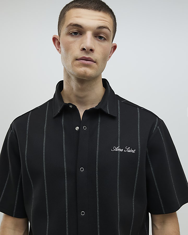 Black Regular Fit Pinstripe Shirt