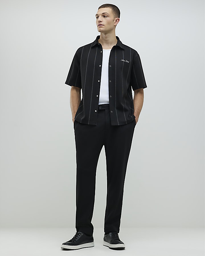 Black Regular Fit Pinstripe Shirt