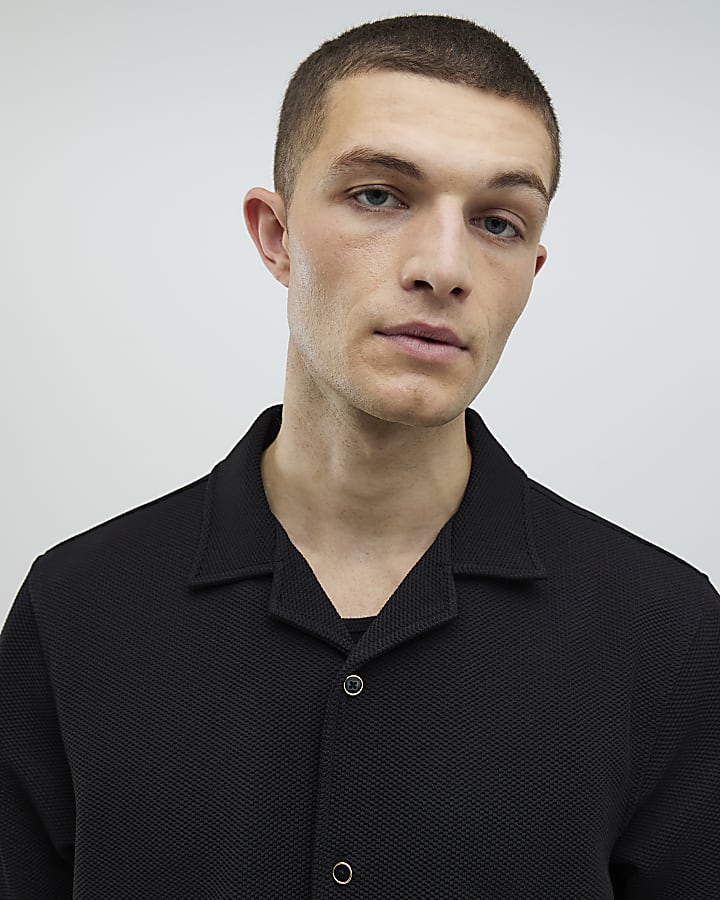 Black Slim Fit Revere Shirt
