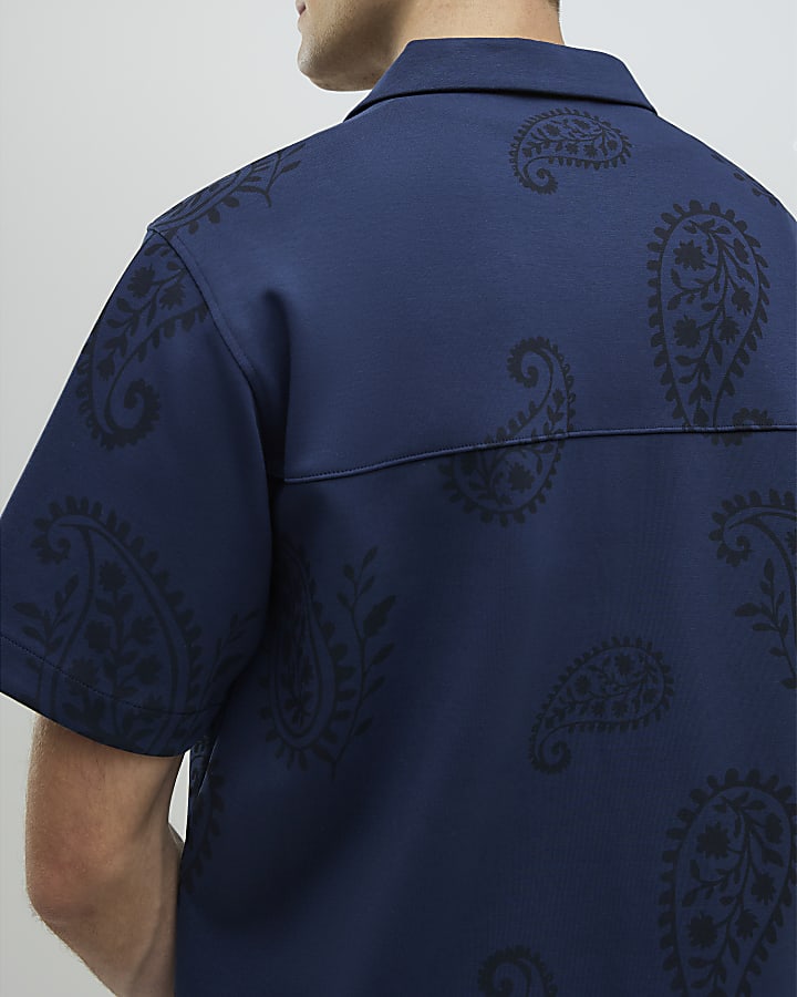 Navy Regular Fit Paisley Party Shirt