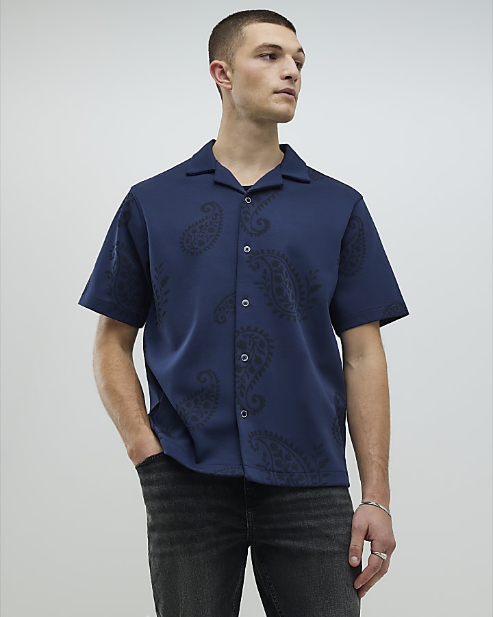 Navy Regular Fit Paisley Party Shirt