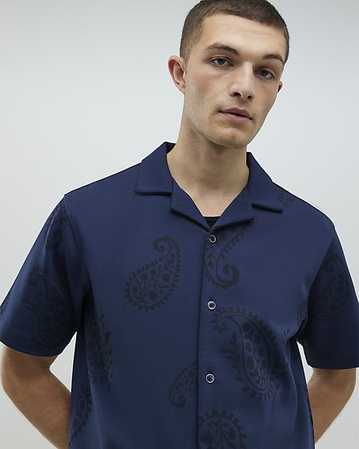 Navy Regular Fit Paisley Party Shirt