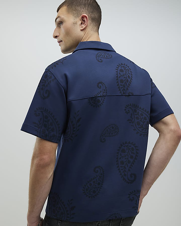 Navy Regular Fit Paisley Party Shirt