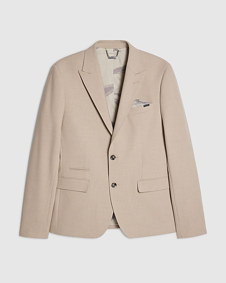 Pink Skinny Fit Micro Check Suit Jacket