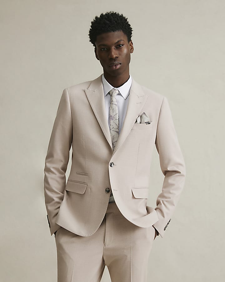 Pink Skinny Fit Micro Check Suit Jacket