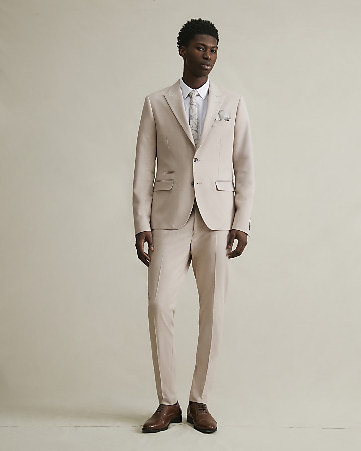 Pink Skinny Fit Micro Check Suit Jacket