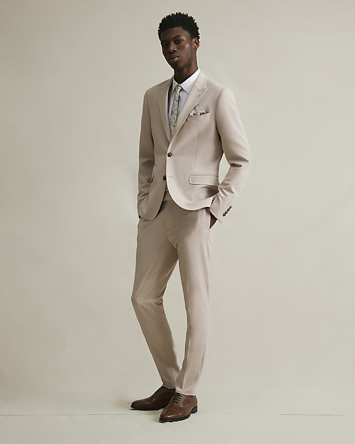 Pink Skinny Fit Micro Check Suit Trousers