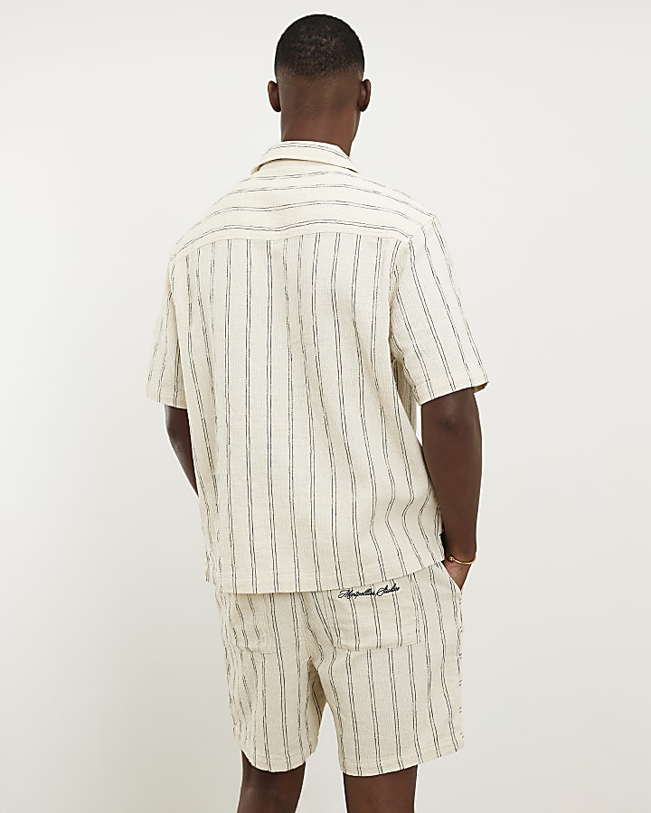 Cream Short Sleeve Textured Pinstripe Shirt