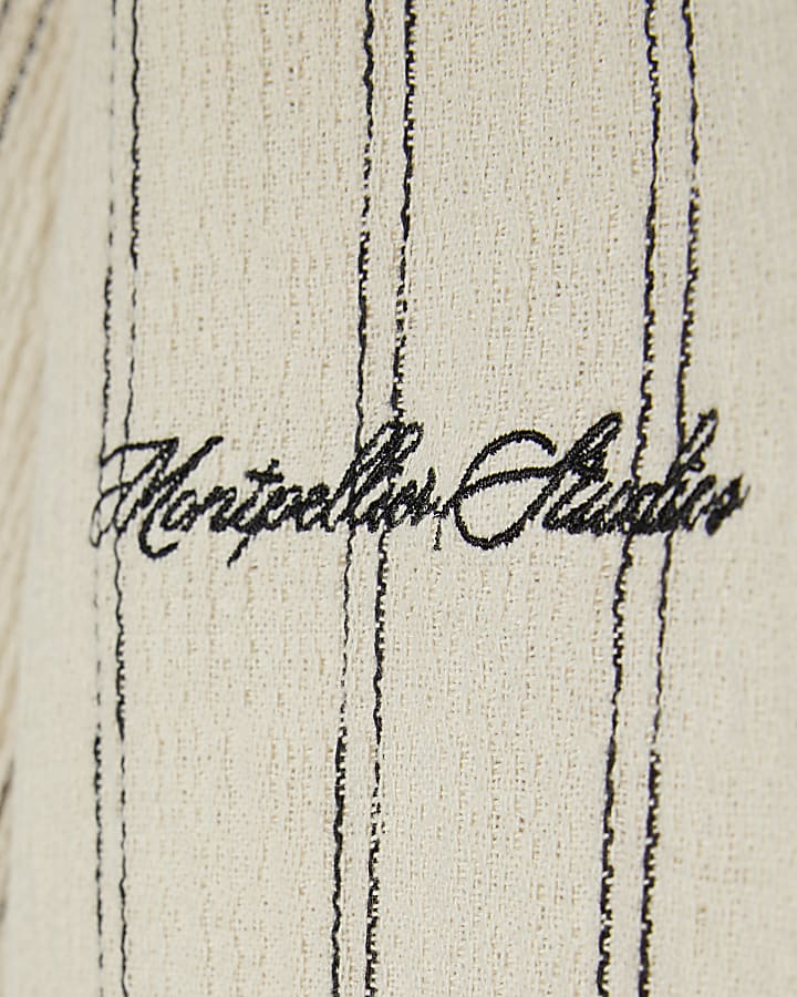 Cream Short Sleeve Textured Pinstripe Shirt