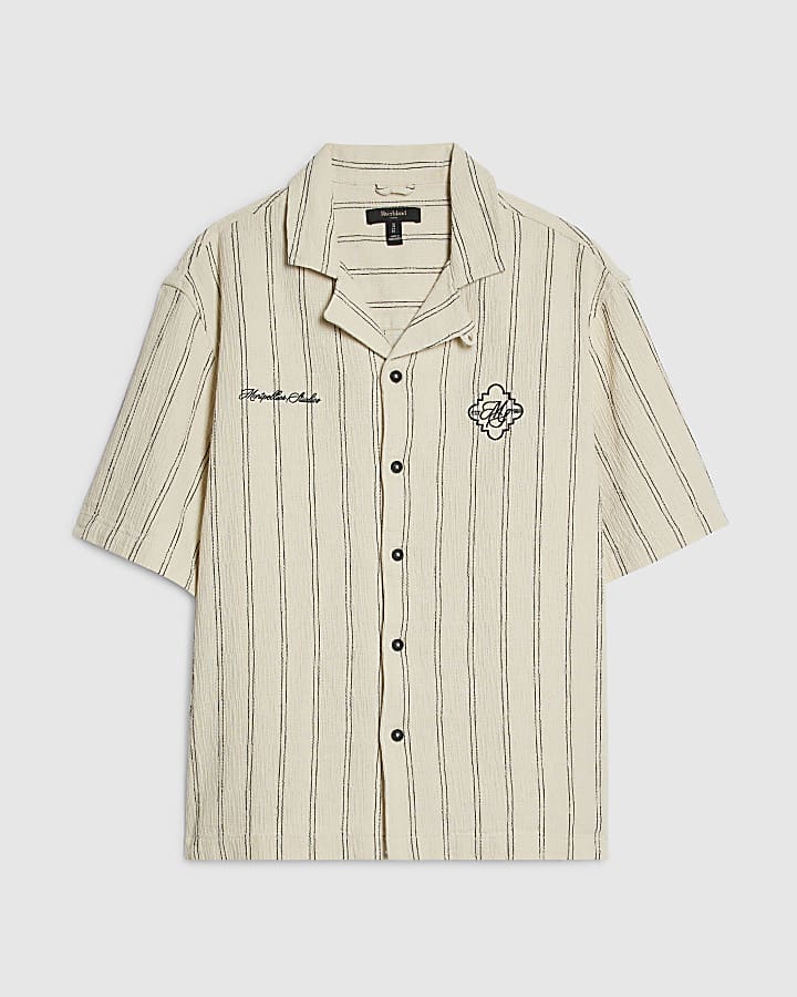 Cream Short Sleeve Textured Pinstripe Shirt