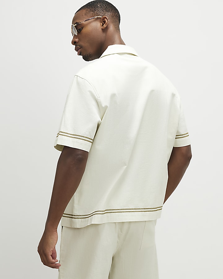 Cream Palm Tree Embroidered Shirt