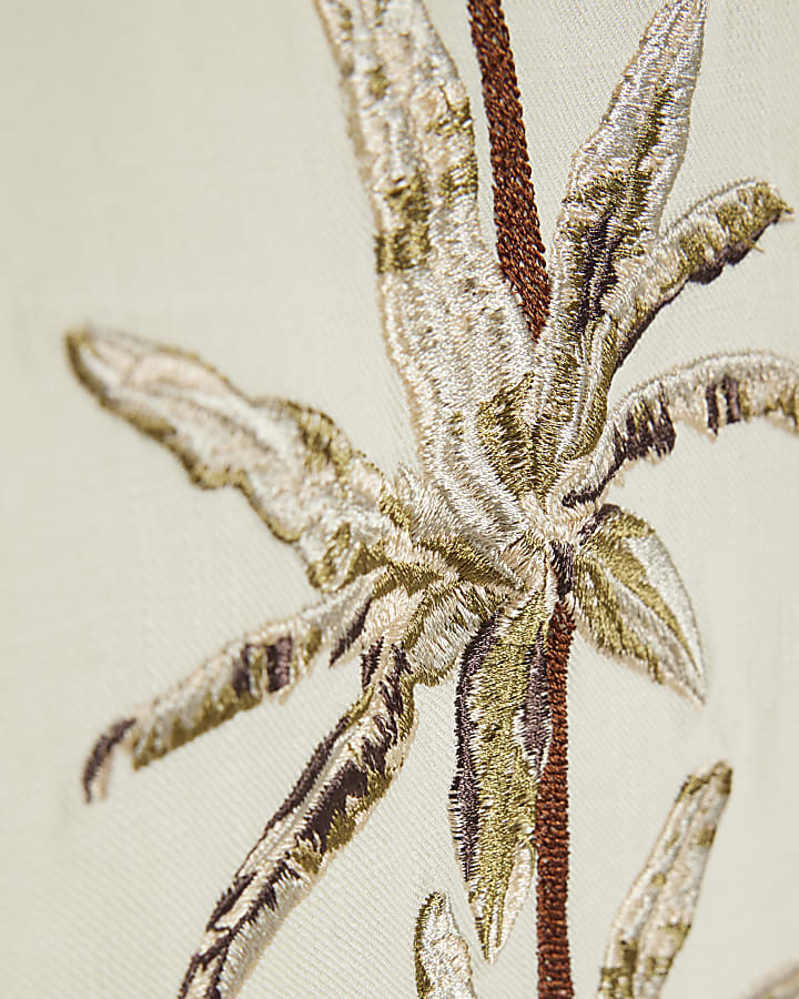 Cream Palm Tree Embroidered Shirt