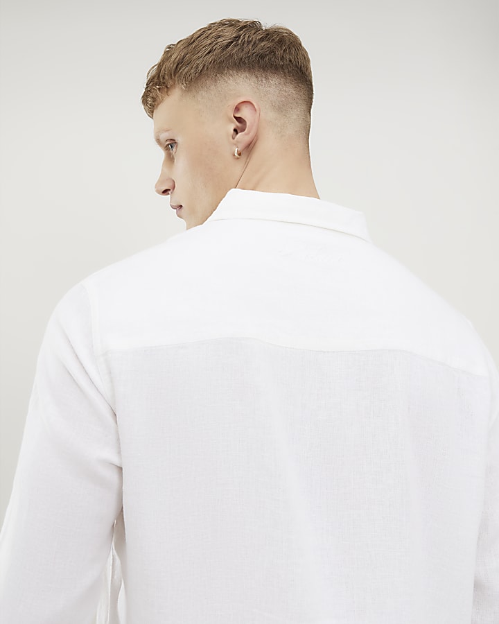 White Regular Fit Linen Blend Shirt
