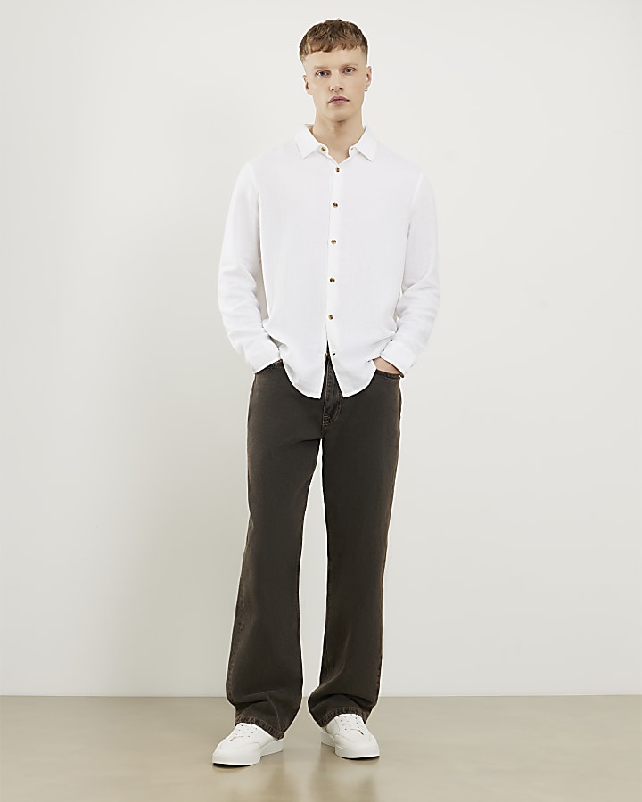 White Regular Fit Linen Blend Shirt