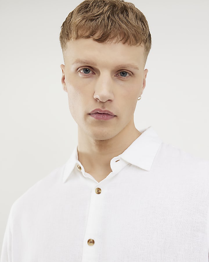White Regular Fit Linen Blend Shirt