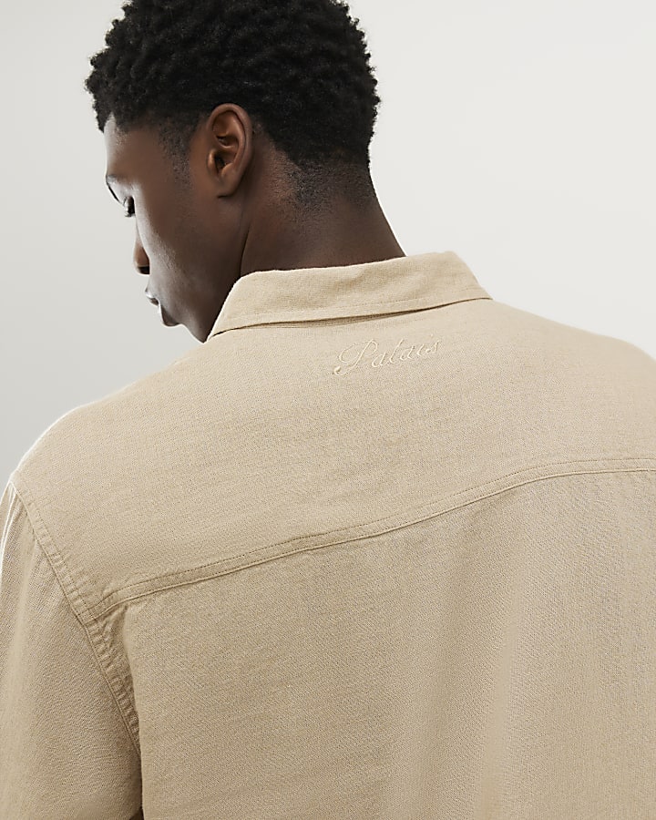 Beige Regular Fit Linen Blend Shirt