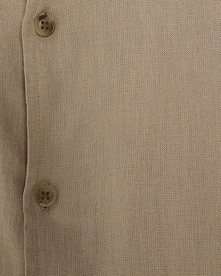 Beige Regular Fit Linen Blend Shirt