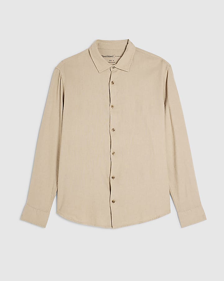 Beige Regular Fit Linen Blend Shirt