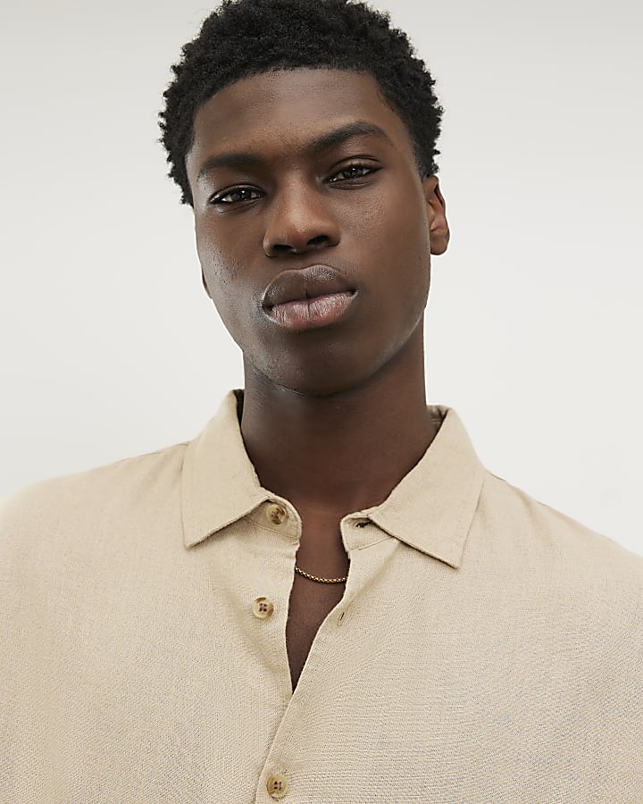 Beige Regular Fit Linen Blend Shirt