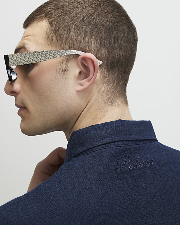 Navy Regular Fit Linen Blend Shirt