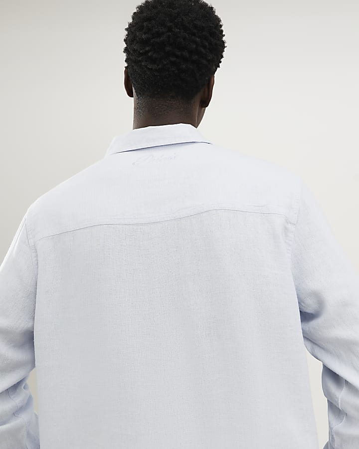 Blue Regular Fit Linen Blend Shirt