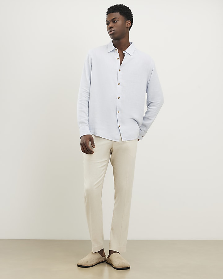 Blue Regular Fit Linen Blend Shirt
