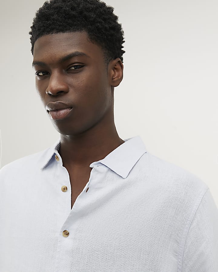 Blue Regular Fit Linen Blend Shirt