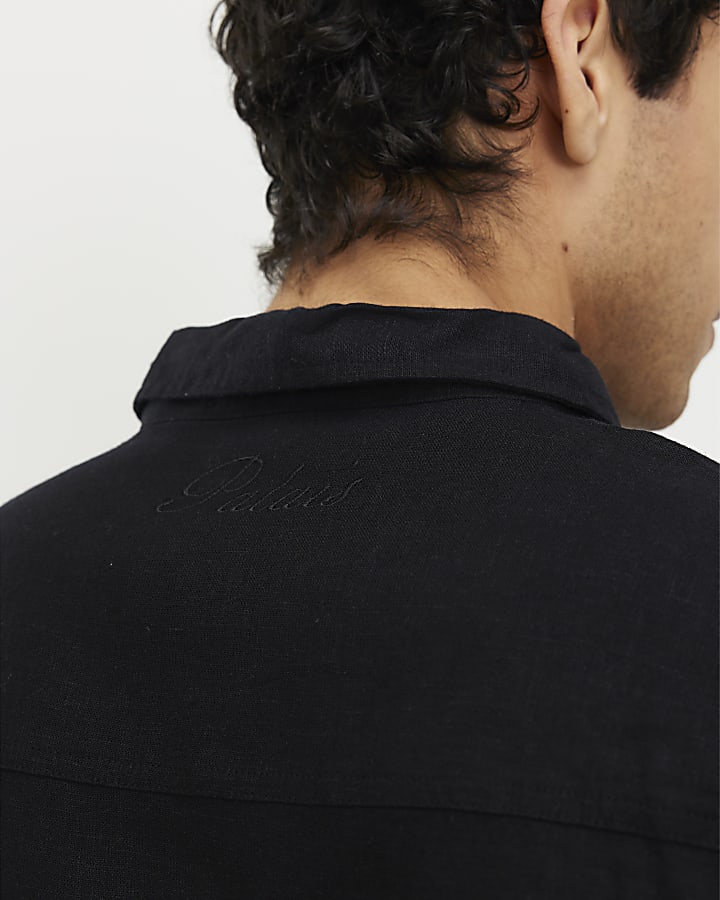 Black Regular Fit Linen Blend Shirt